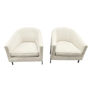 Mitchell Gold + Bob Williams Curved Barrel Lounge Chairs With Chrome Frame Set of 2 For Sale