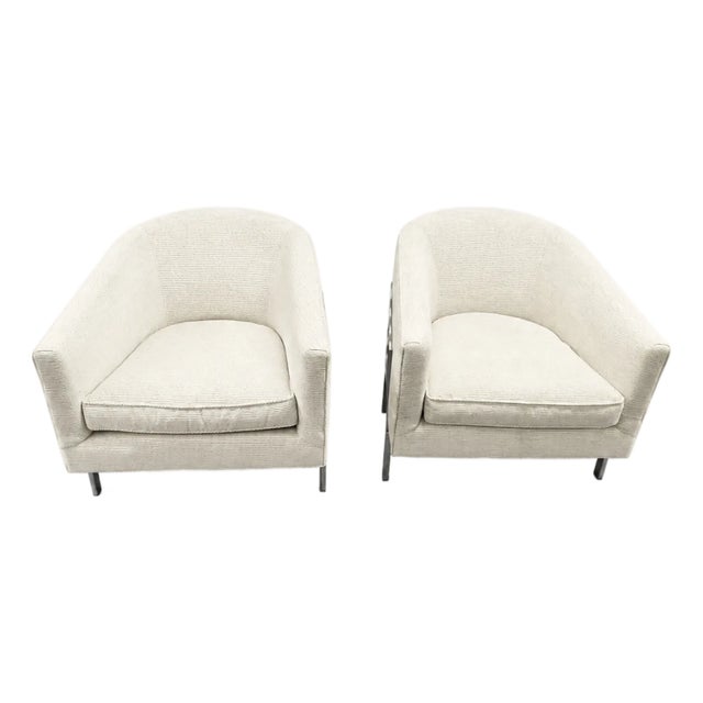 Mitchell Gold + Bob Williams Curved Barrel Lounge Chairs With Chrome Frame Set of 2 For Sale