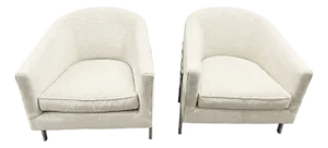 Pair of Mitchell Gold + Bob Williams Curved Barrel Lounge Chairs With Chrome Frame
