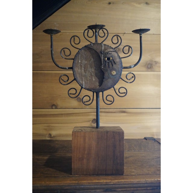 Brown 1960s Wrought Iron Sun and Moon Faces Candelabra For Sale - Image 8 of 9