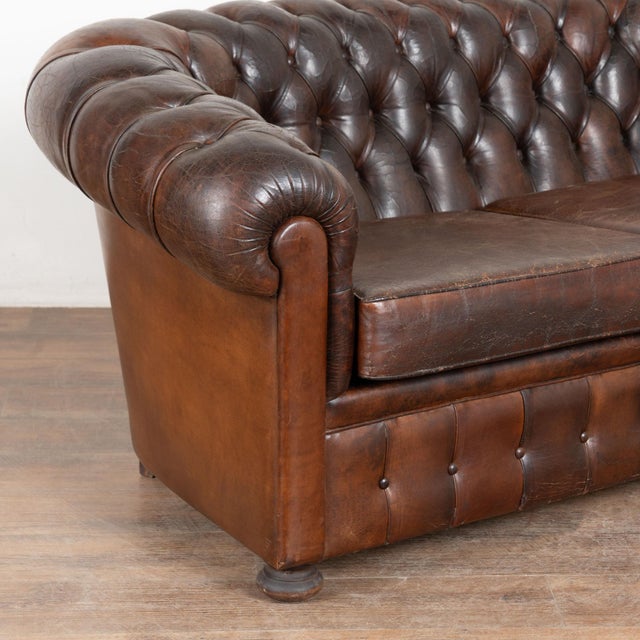 Spanish ​​​​​​​Vintage Chesterfield Two Seat Brown Leather Sofa From Spain For Sale - Image 3 of 9