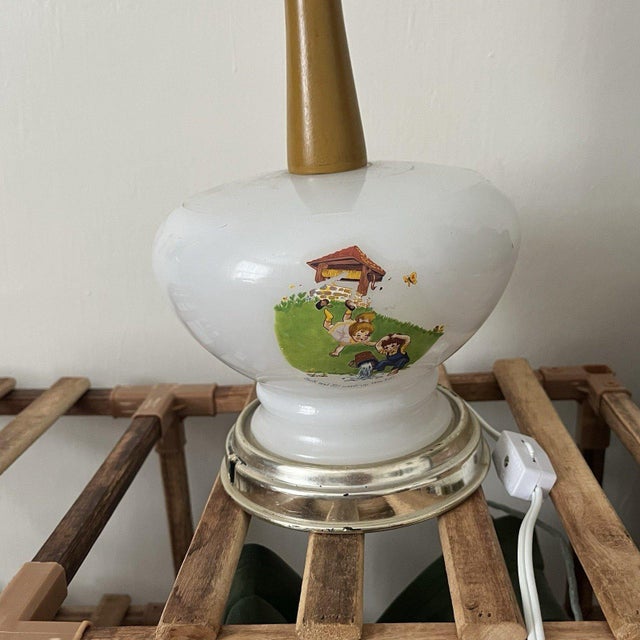 Vintage Jack Jill Milk Glass Nursery Rhyme Table Lamp Night Light For Sale - Image 11 of 18