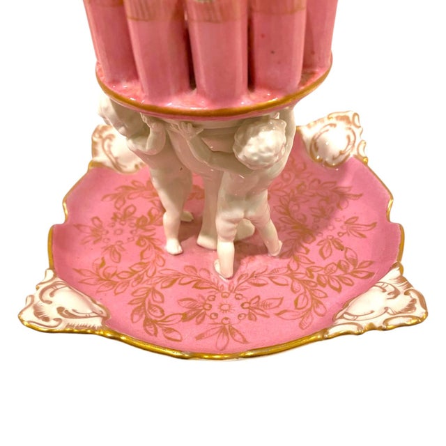 Antique Carl Thieme Dresden Pink Porcelain Cherub Cigarette Holder / Flower Frog Vase For Sale In San Francisco - Image 6 of 14