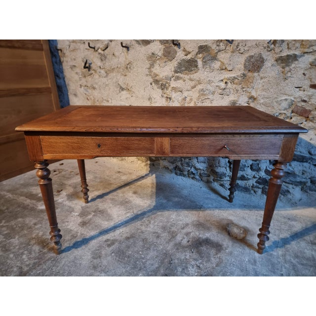 French Oak Writing Desk with Two Drawers, 1920s For Sale - Image 3 of 18