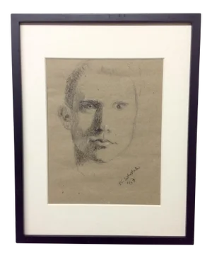 Mid-Century Charcoal & Gauche Portrait by Alan Sutherland