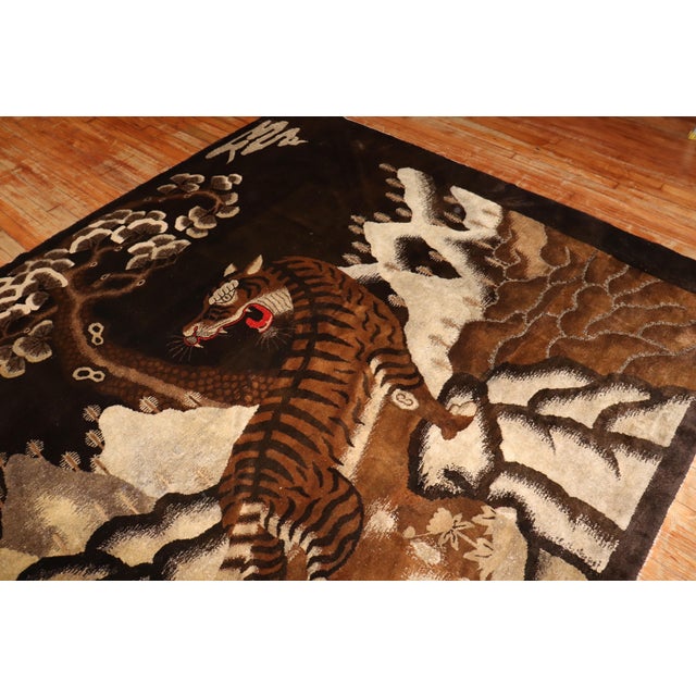 Antique Zabihi Collection Chinese Tiger Pictorial Large Square Rug - 7'3" x 8'1" For Sale - Image 11 of 12