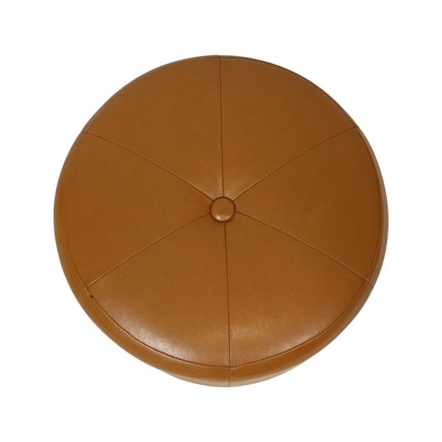 Vintage Round Camel Skai Ottoman, 1960s For Sale - Image 4 of 12