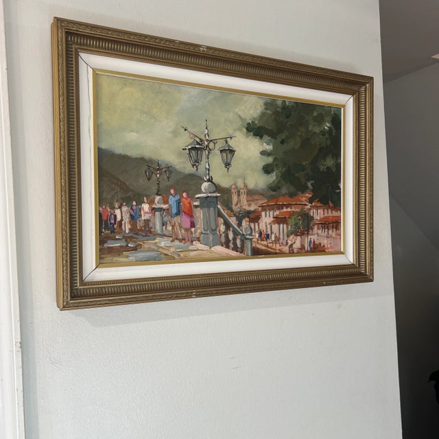 Impressionist 20th Century European School Oil on Canvas Framed Signed Urban Terrace Scene For Sale - Image 3 of 10