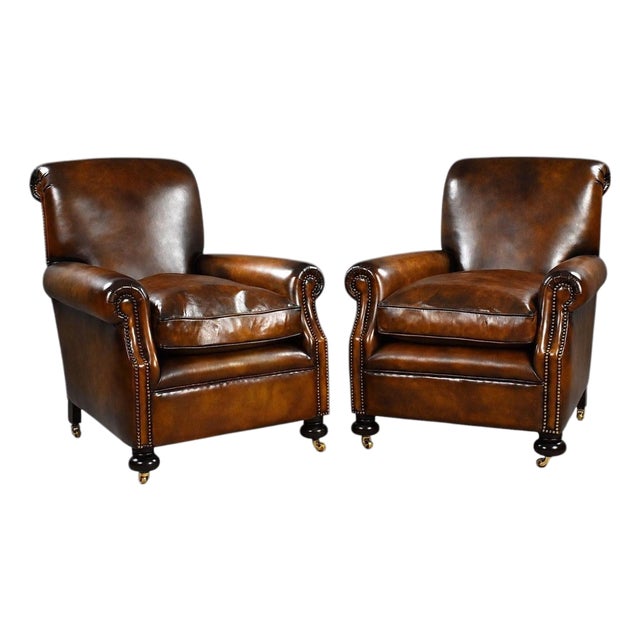 Leather Club Chairs, 1920, Set of 2 For Sale