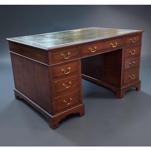Antique Early 19th Century English Georgian Mahogany Partners' Desk With Green Leather Writing Surface, [54"w X 35.5"d X 30.5"h] For Sale - Image 18 of 18