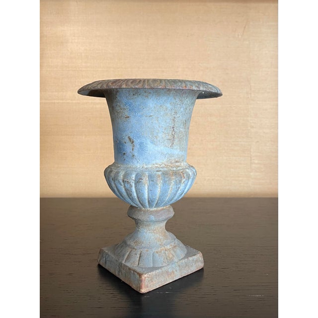 Antique French Cast Iron Urn in Aged Verdigris Patina For Sale - Image 11 of 12