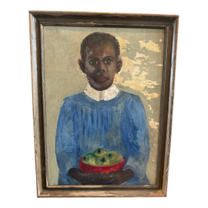 Late 19th Century Framed Oil Portrait of a Young Boy With Fruit Bowl