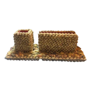 Vintage Shell Letter Holder and Pen Set Desk Mount