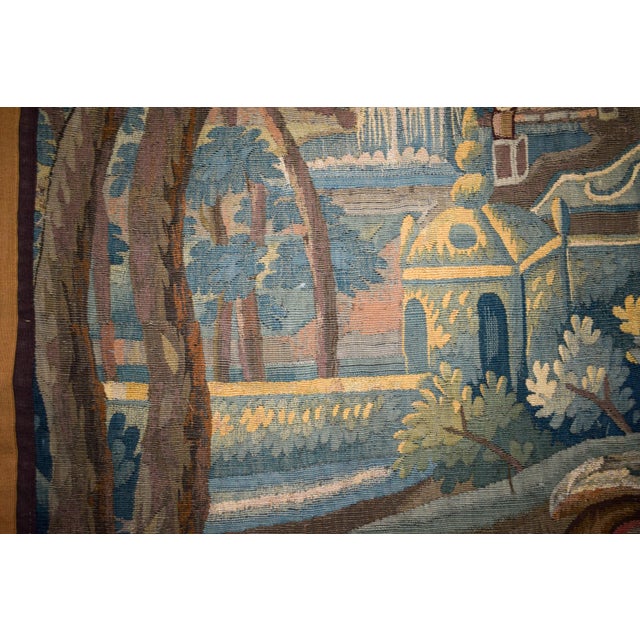 Antique Aubusson Verdure Tapestry, Large 18th C Handwoven French Wall Hanging, Forest Landscape Art For Sale - Image 6 of 14