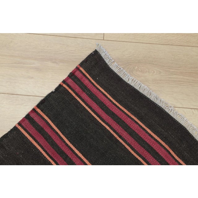 1980s Tribal Black Striped Kilim Small Rug For Sale - Image 4 of 13