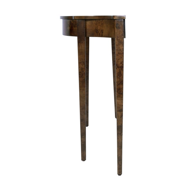 2020s Chester 54 in. W Demilune Wood Traditional Console Table, Traditional Burl For Sale - Image 5 of 8