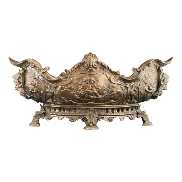 Large Antique French Rococo Revival Bronze Jardinière, 1800s For Sale