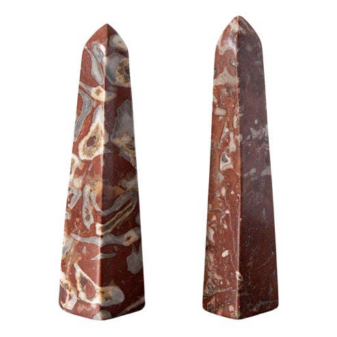 French Red Griotte Marble Obelisks, Set of 2 For Sale