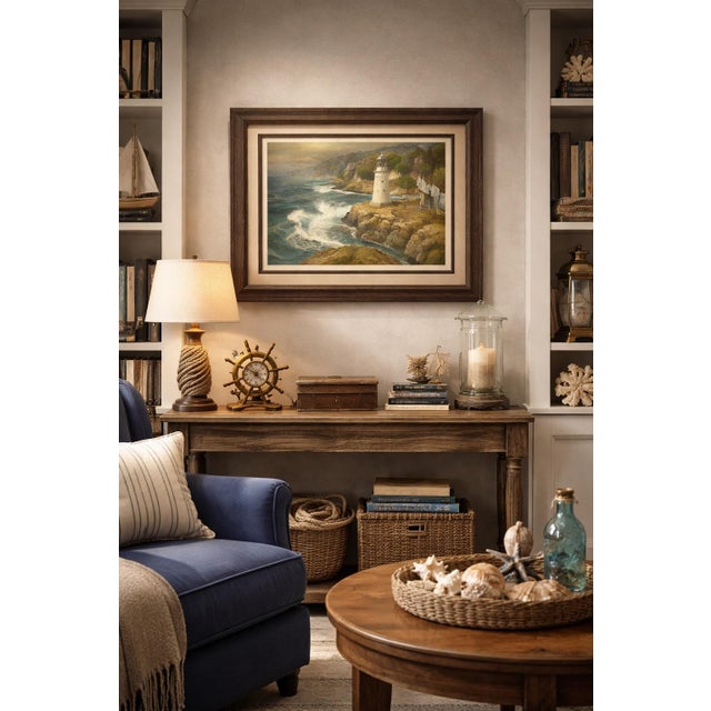 Coastal Framed “New England Lighthouse” Coastal Seascape Lithograph by Tom Nicholas, 1977 (Franklin Mint Gallery) For Sale - Image 3 of 6