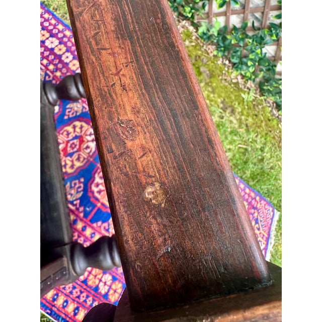 Vintage Spanish Revival Woven Leather Strap Rolling Footstool For Sale - Image 12 of 13