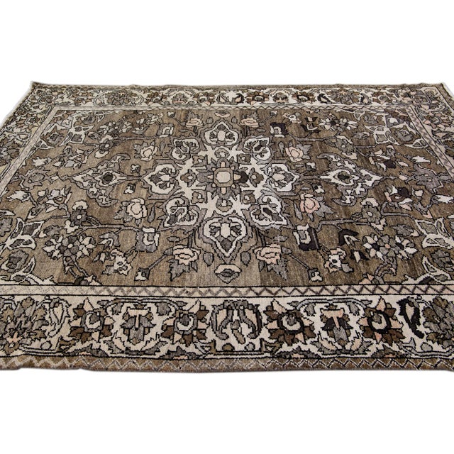 Vintage Malayer Handmade Medallion Floral Brown Wool Rug For Sale In New York - Image 6 of 10