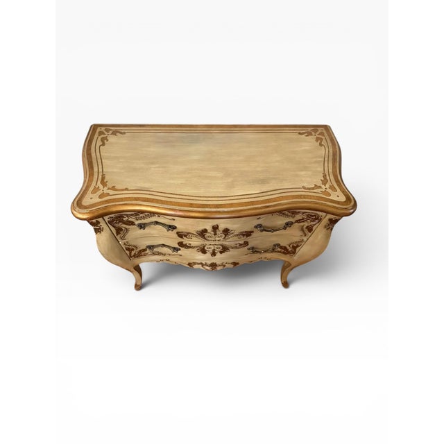 2000 - 2009 2000s Maitland Smith Attributed Louis XV Style Distressed Decorated Commode For Sale - Image 5 of 14
