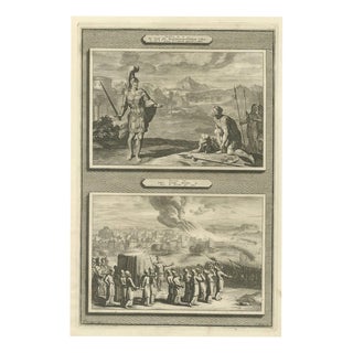 Pieter Mortier, Joshua Meets the Angel and the Fall of Jericho, 1700, Engraving For Sale