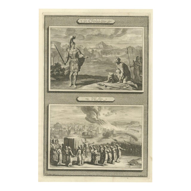 Pieter Mortier, Joshua Meets the Angel and the Fall of Jericho, 1700, Engraving For Sale