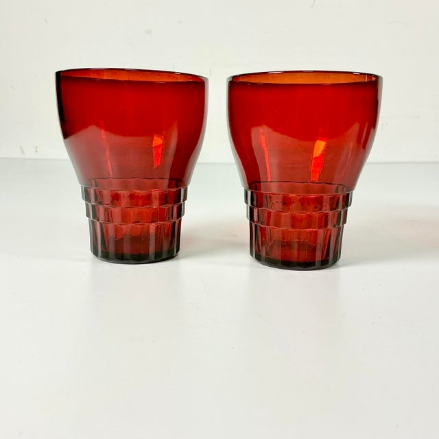 1940s Vintage Art Deco Boho Chic Hollywood Regency Ruby Red Lowball Glasses - Set of 4 For Sale - Image 9 of 10
