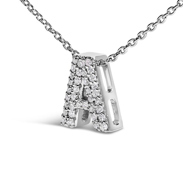 10K White Gold Diamond Accent "A" Initial Bubble Pendant Necklace For Sale - Image 4 of 5
