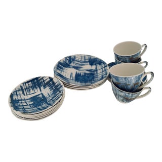 1950s Edwin Knowles Blue Dell Kilncraft by Kalla Dinnerware -Set of 18 For Sale