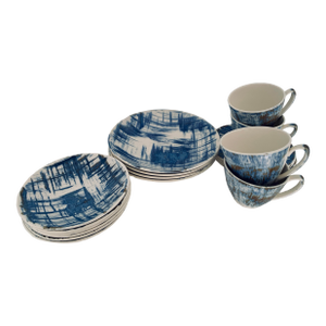 1950s Edwin Knowles Blue Dell Kilncraft by Kalla Dinnerware - Set of 18