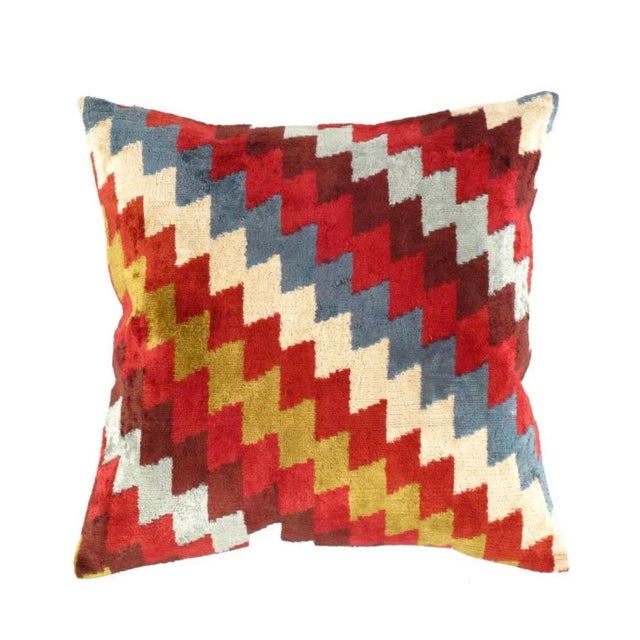 2020s Contemporary Bohemian Multi Colors Velvet Ikat Pillow For Sale - Image 5 of 5