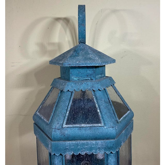 Turquoise Vintage Handcrafted Solid Brass Wall Lantern For Sale - Image 8 of 13