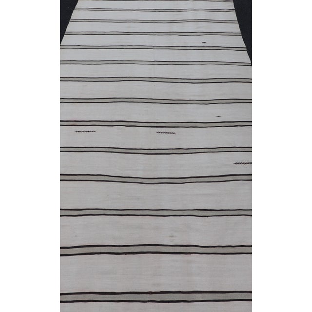 Traditional Turkish Vintage Gallery Flat-Weave in Brown, Gray, and Ivory With Stripe Design For Sale - Image 3 of 12