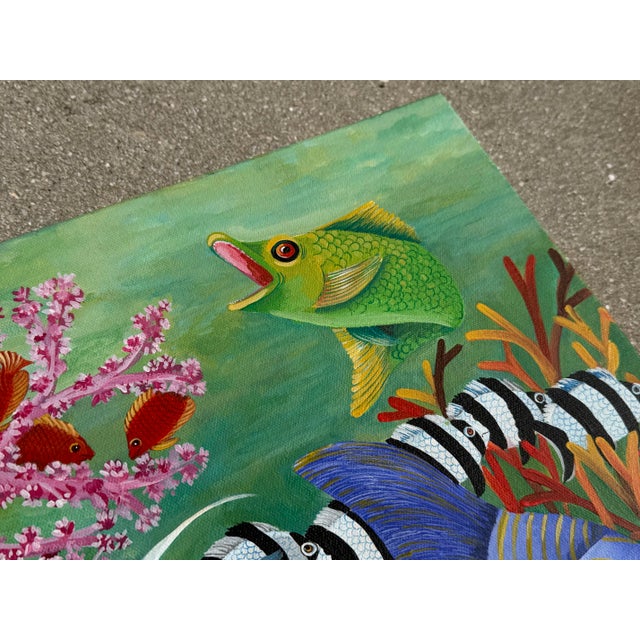 Hand-Painted Tropical Reef Fish Gallery-Wrapped Canvas Painting For Sale In Naples, FL - Image 6 of 12