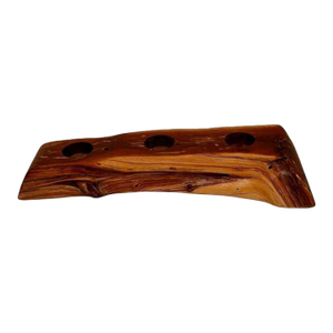 Olive Tree Wood Candle Holder 14" Tabletop Carved Rustic Natural Distressed