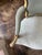 Painted Louis XVI Fauteuil, lined in vintage blue leather front and back, and cut velvet on the seat. Please note the...