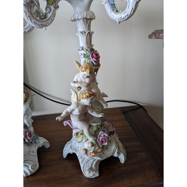 Baroque Pair of Vintage Von Schierholz Porcelain Candelabra Cherub Putti Candelabra, Germany For Sale - Image 3 of 12