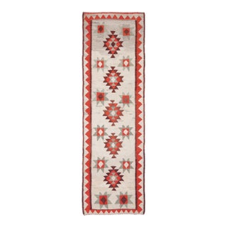 1970s Vintage Handmade Wool Cotton Beige Orange Runner Rug For Sale