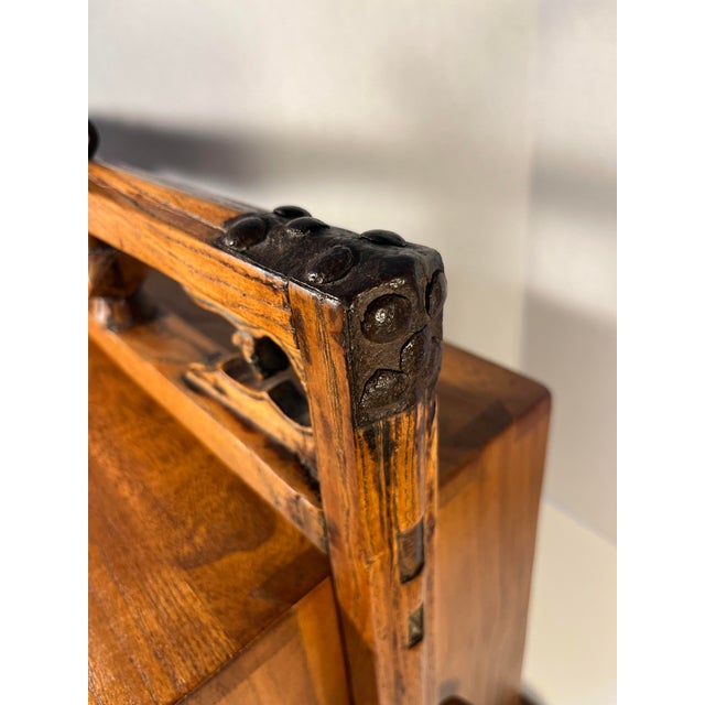 Late 19th Century Antique Chinese Portable 3 Drawers Wedding Dowry Wooden Chest Wrought Iron For Sale - Image 5 of 13