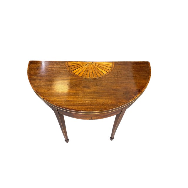 English English George III Demilune Fold-Over Table With Fan Inlay, Circa 1780 For Sale - Image 3 of 7
