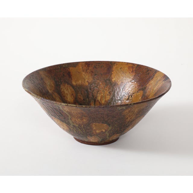 1950's Studio Made Mottled Pottery Decorative Bowl For Sale - Image 4 of 14