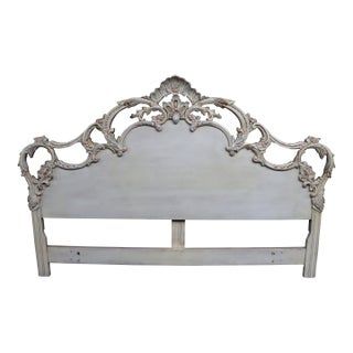 Italian Carved Wood Headboard With Painted Finish, King/Queen For Sale