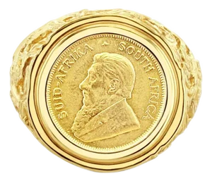 South African Coin Ring with Tree Branch Band Design, Size 10