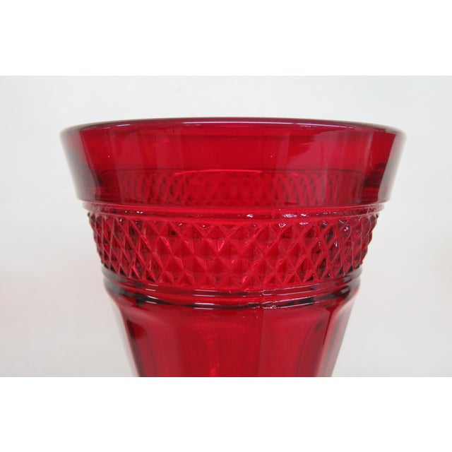 Viking Glass Company Viking Glass Mt Vernon Ruby Red Panel 3 Tall Wine Water Goblets Cups For Sale - Image 4 of 12