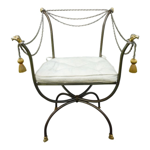 1970s Neoclassical Brass and Steel Savonarola Chair For Sale