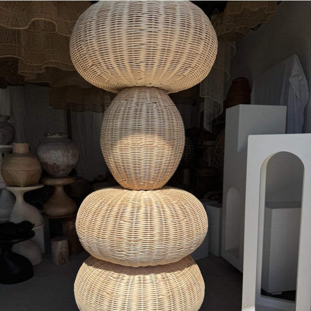 Column Pendant Light in Rattan For Sale - Image 13 of 15
