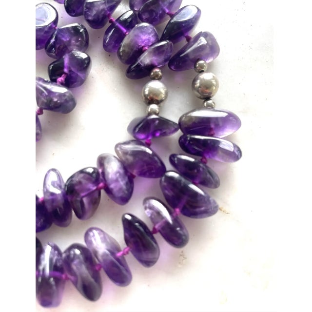 Contemporary Amethyst and Sterling Silver Hand Knotted Beaded Necklace For Sale - Image 3 of 5