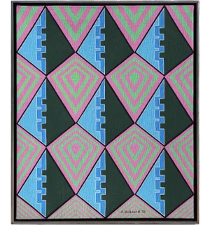 "Ornamental Trees" Geometric Pop Art Style Painting 1970s